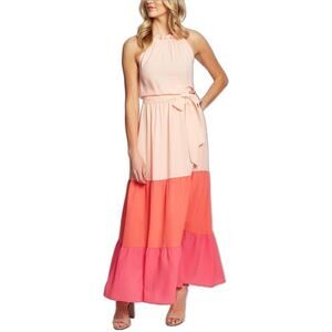 Cece Colorblock Tiered Sleeveless Maxi Dress Size L Large